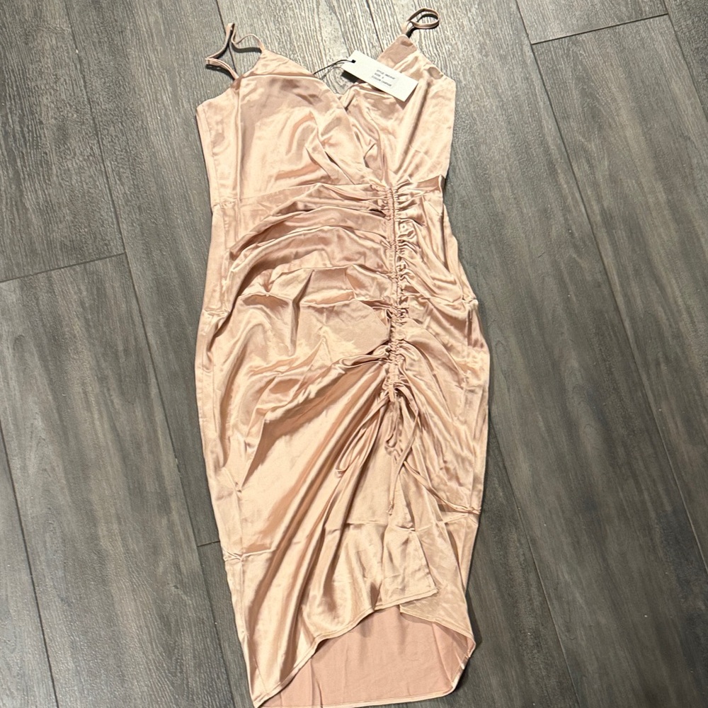 Elegant Ruched Satin Dress in Blush